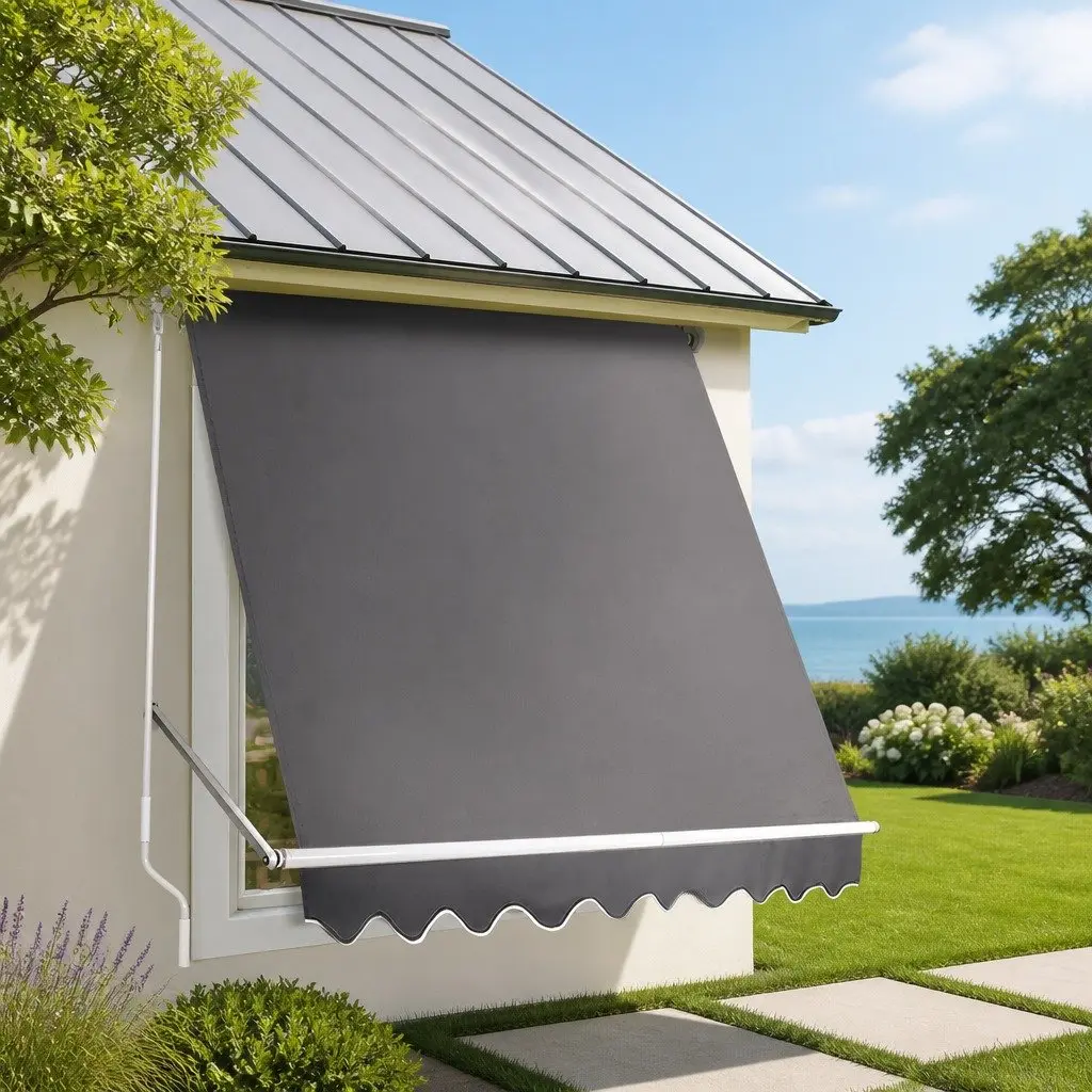 Retractable Pivot Arm Awning Outdoor Patio Shade 2.4M x 2.1M Grey