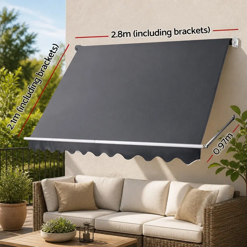 Retractable Pivot Arm Awning Outdoor Patio 2.8X2.1M Grey