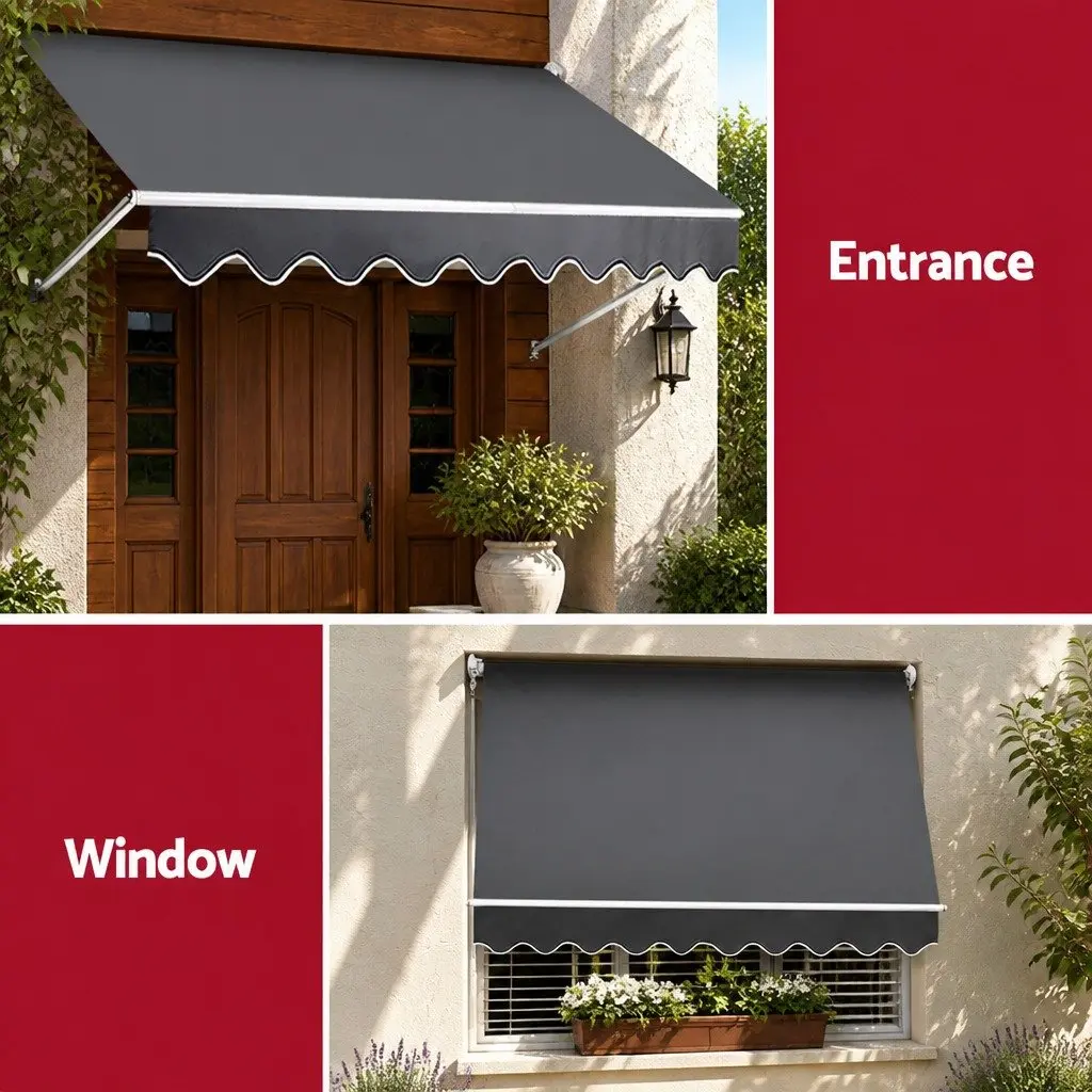 Retractable Pivot Arm Awning Outdoor Patio 2.8X2.1M Grey