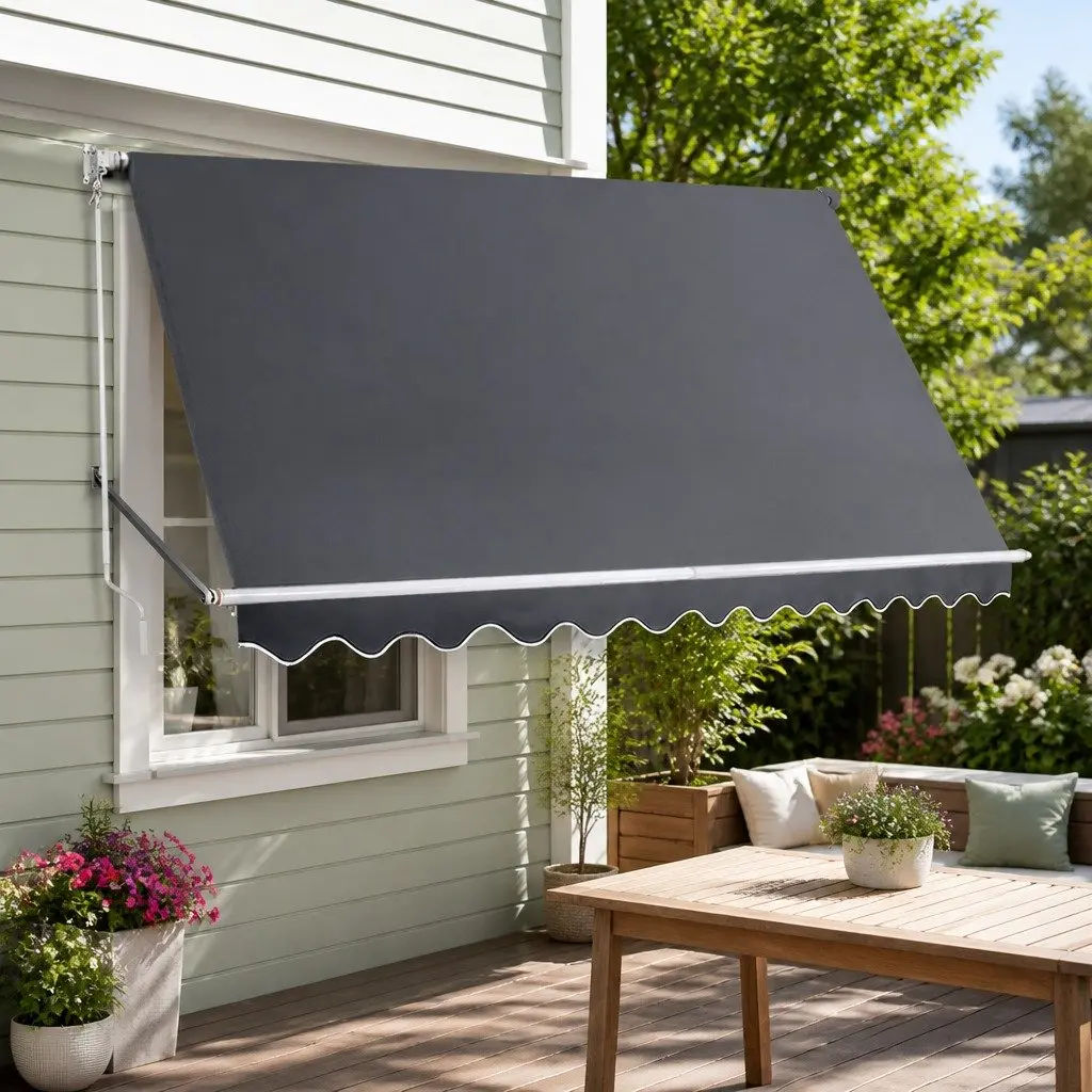 Retractable Pivot Arm Awning Outdoor 3.1m x 2.1m Grey