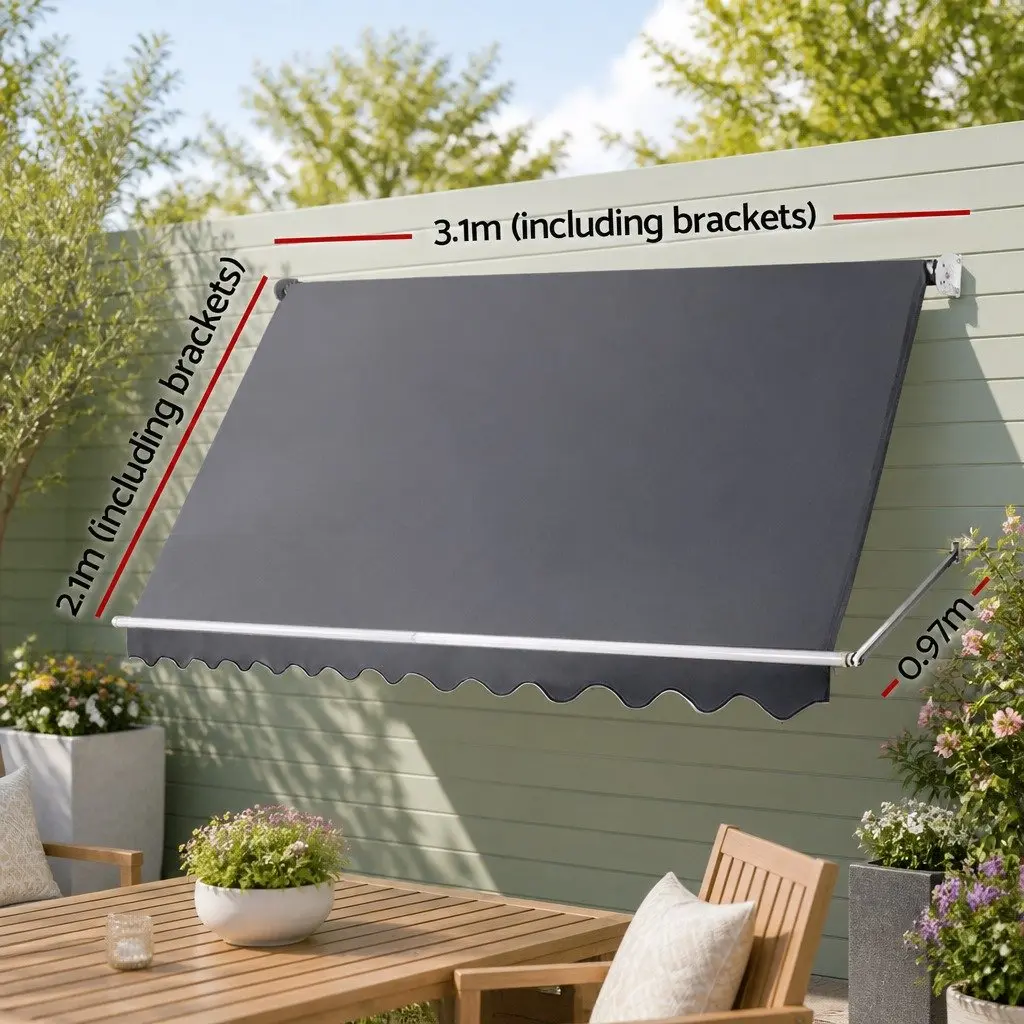 Retractable Pivot Arm Awning Outdoor 3.1m x 2.1m Grey