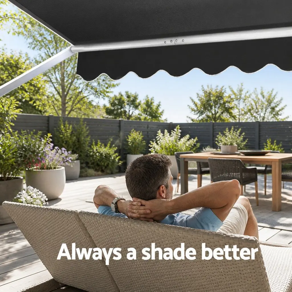Retractable Pivot Arm Awning Outdoor 3.1m x 2.1m Grey