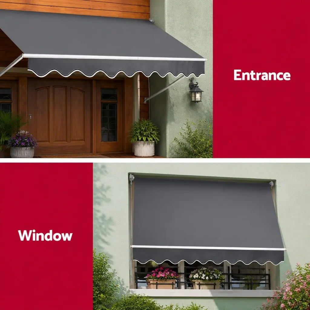 Retractable Pivot Arm Awning Outdoor 3.1m x 2.1m Grey