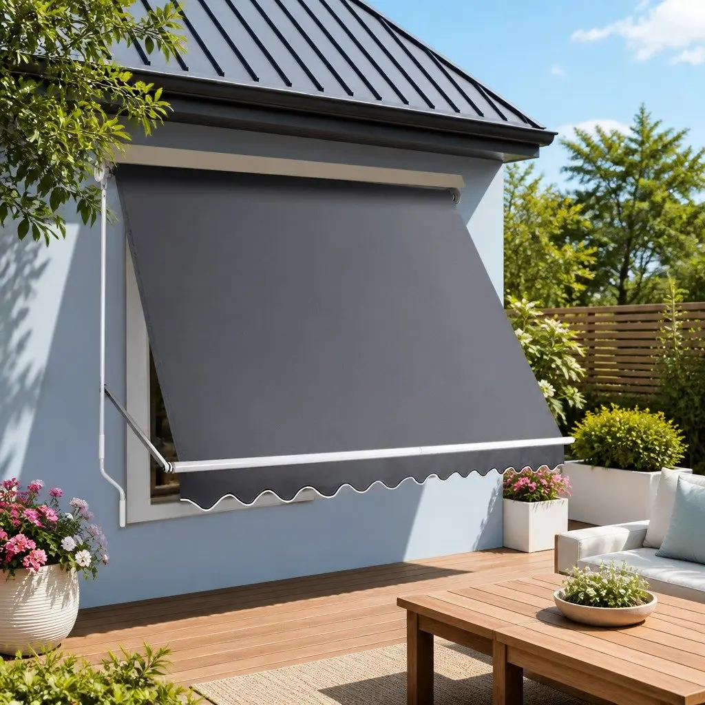 Retractable Pivot Arm Awning Outdoor 3.1m x 2.1m Grey