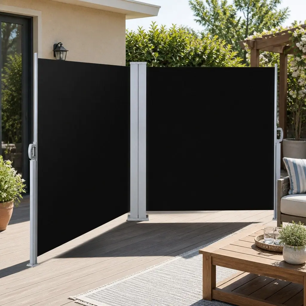 Retractable Side Awning Outdoor Blinds Sun Shade Screen 2M x 6M Black Patio