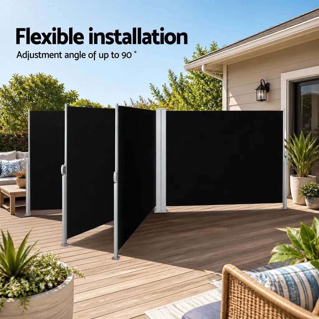 Retractable Side Awning Outdoor Blinds Sun Shade Screen 2M x 6M Black Patio