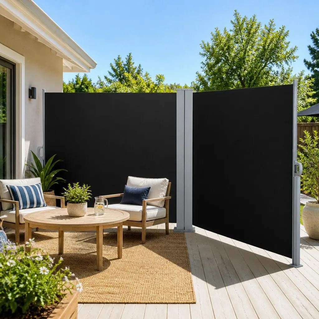 Retractable Side Awning Outdoor Blinds Sun Shade Screen 2M x 6M Black Patio