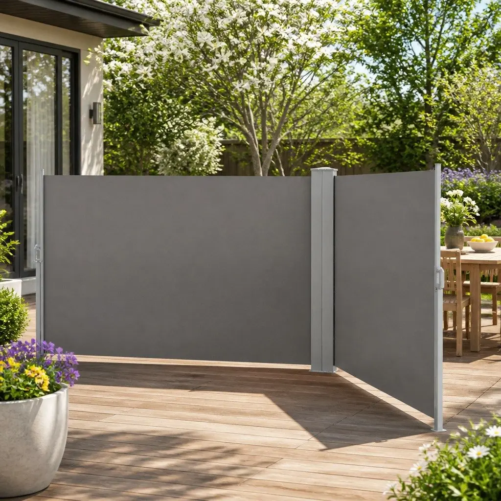 Retractable Side Awning Sun Shade Outdoor Privacy Screen 2x6M Grey Steel