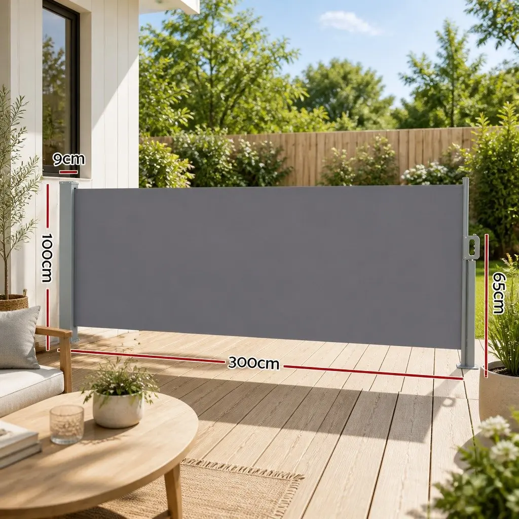 Retractable Side Awning Outdoor Screen Privacy Blind 1M x 3M Grey