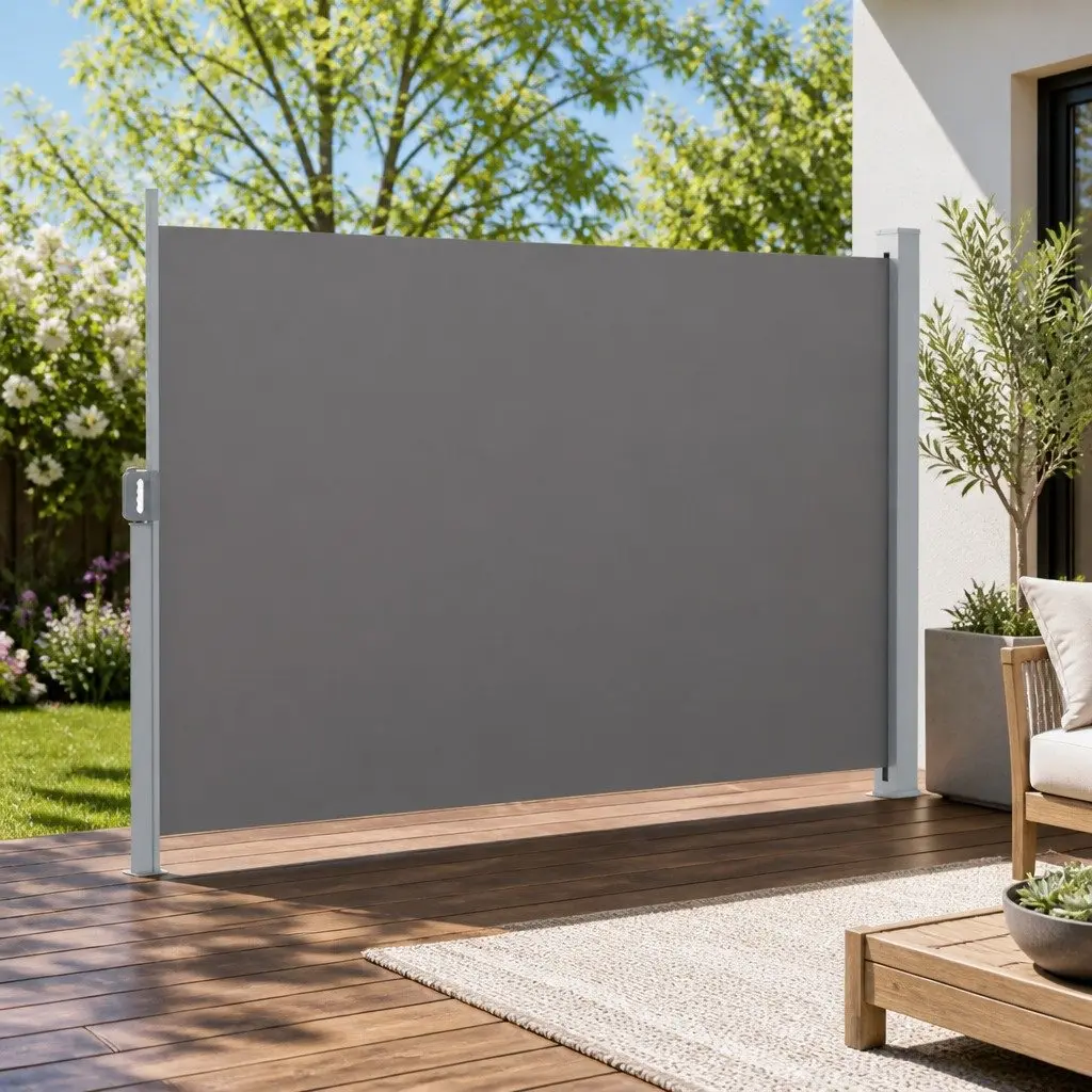 Retractable Side Awning Sun Shade Outdoor Privacy Screen 1.8x3M Grey Steel Frame