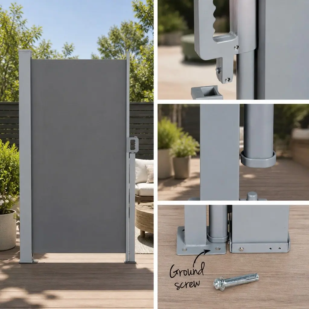 Retractable Side Awning Sun Shade Outdoor Privacy Screen 1.8x3M Grey Steel Frame