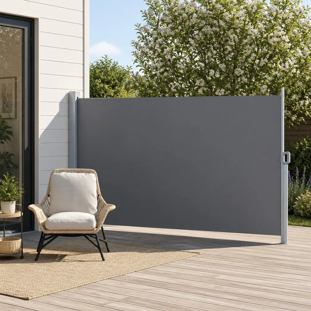 Retractable Side Awning Sun Shade Outdoor Privacy Screen 1.8x3M Grey Steel Frame