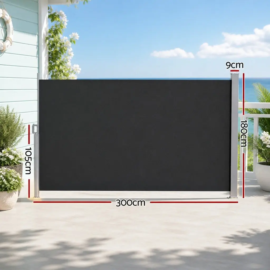 Retractable Side Awning Outdoor Privacy Screen 1.8m x 3m Black