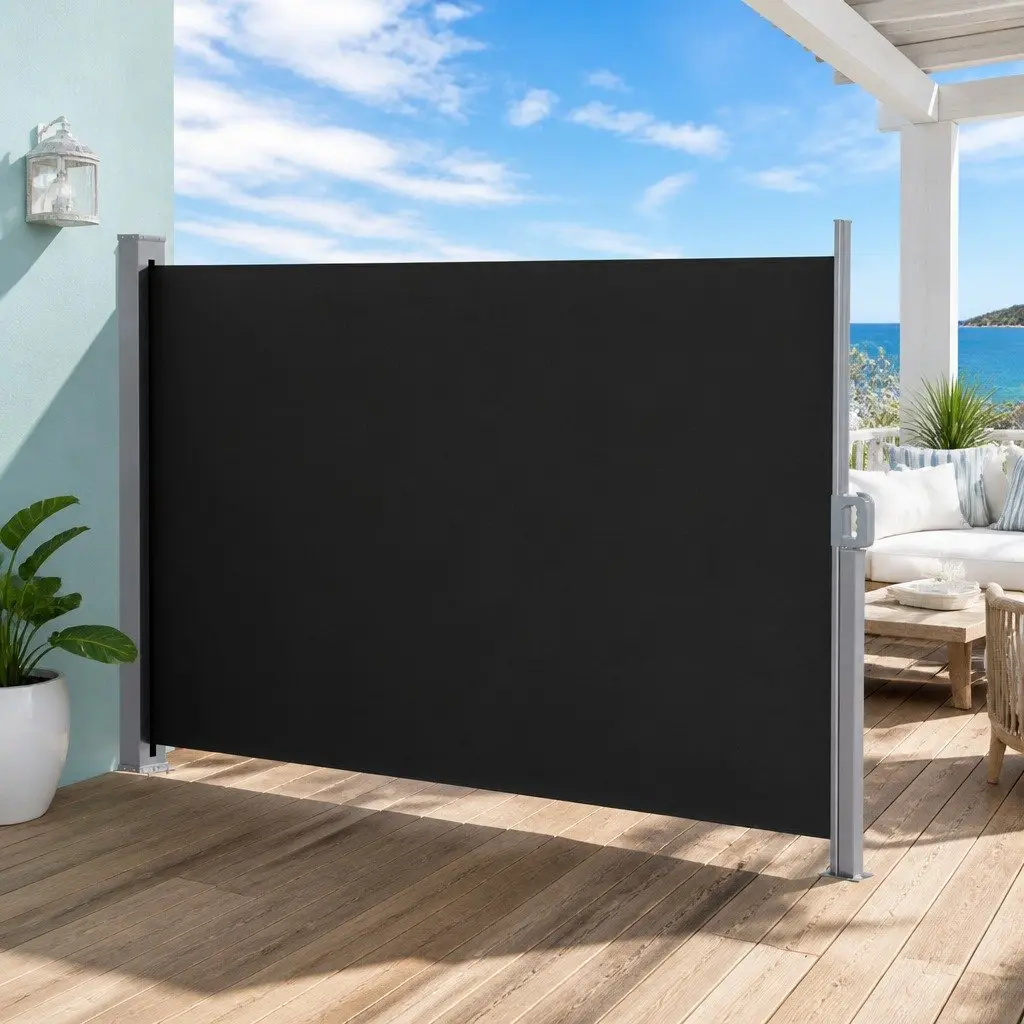 Retractable Side Awning Outdoor Privacy Screen 1.8m x 3m Black
