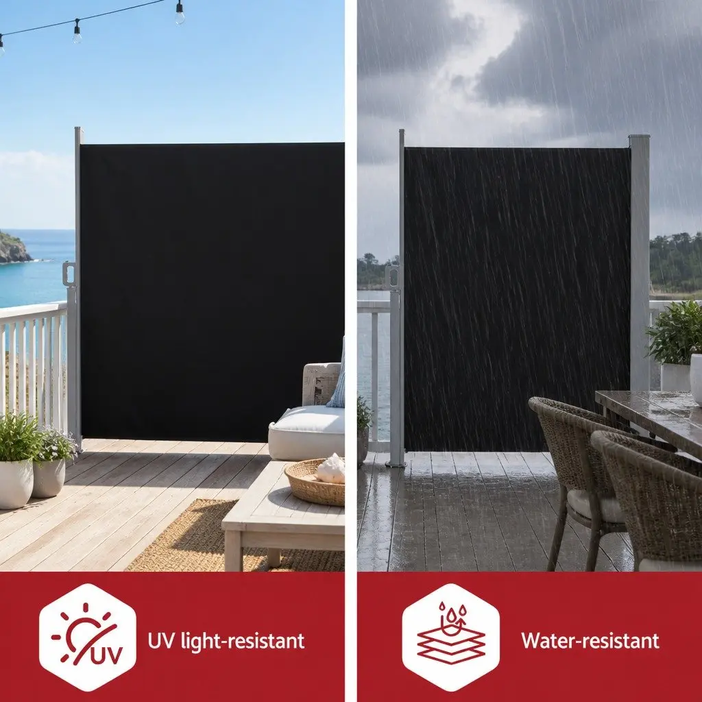 Retractable Side Awning Outdoor Privacy Screen 1.8m x 3m Black