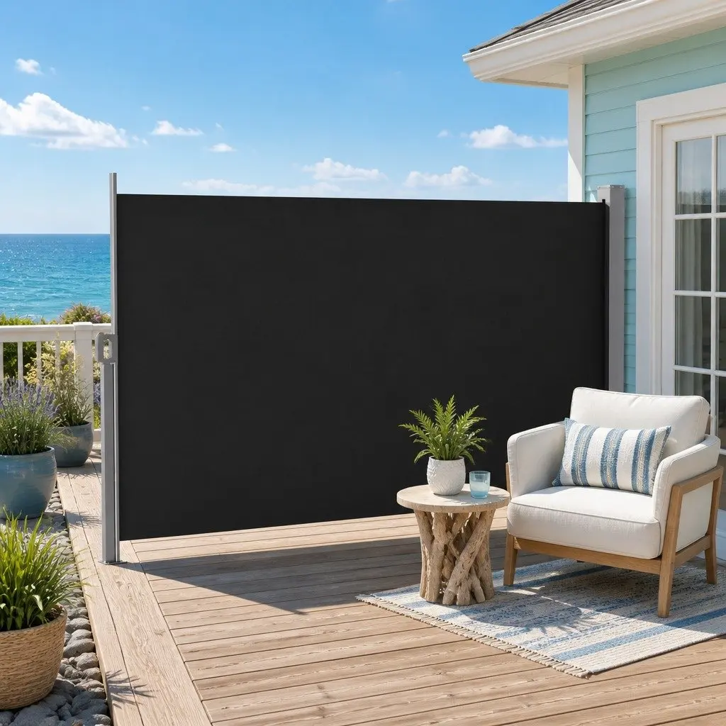 Retractable Side Awning Outdoor Privacy Screen 1.8m x 3m Black