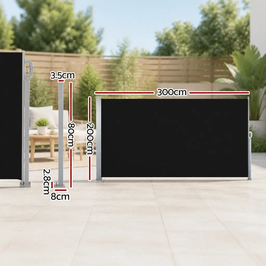 Retractable Side Awning Sun Shade Outdoor Privacy Screen 2X3M Black Twin Pack