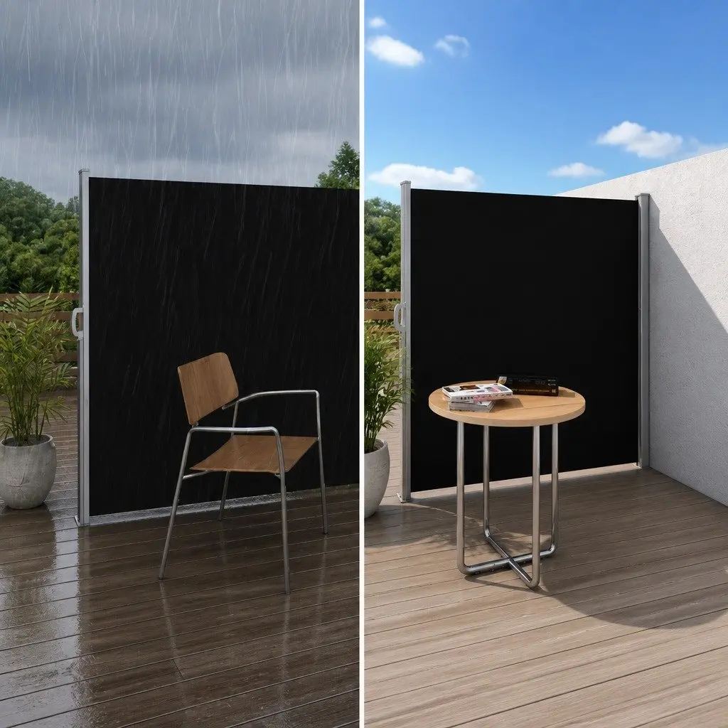 Retractable Side Awning Sun Shade Outdoor Privacy Screen 2X3M Black Twin Pack