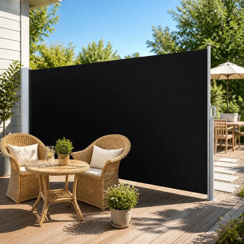 Retractable Side Awning Sun Shade Outdoor Privacy Screen 2X3M Black Twin Pack