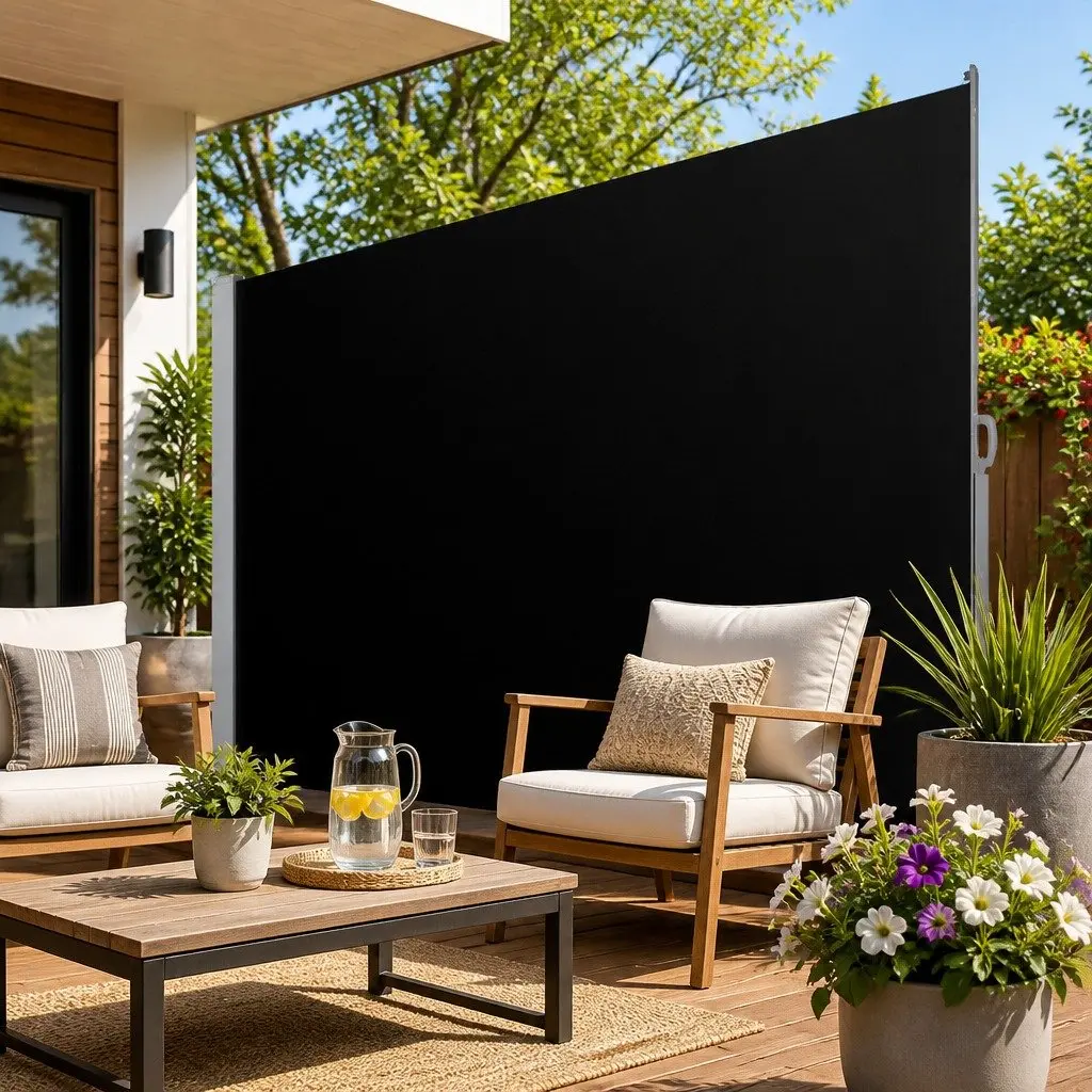 Retractable Side Awning Sun Shade Outdoor Privacy Screen 2M x 3M Black Patio