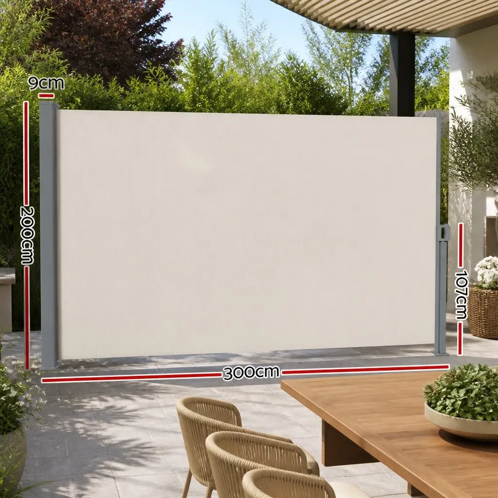 Retractable Side Awning Sun Shade Outdoor Screen 2m x 3m Cream Patio Garden