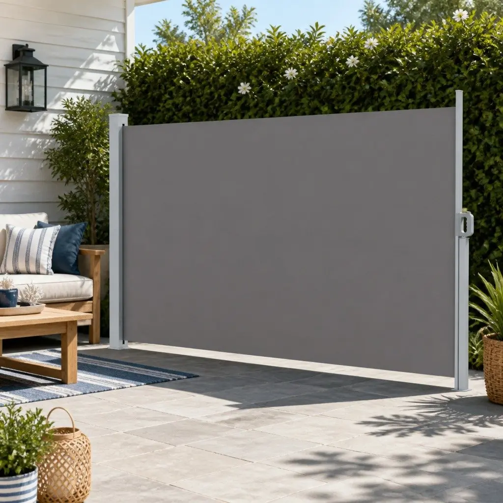 Retractable Awning Outdoor Privacy Screen Grey 2M x 3M for Patios