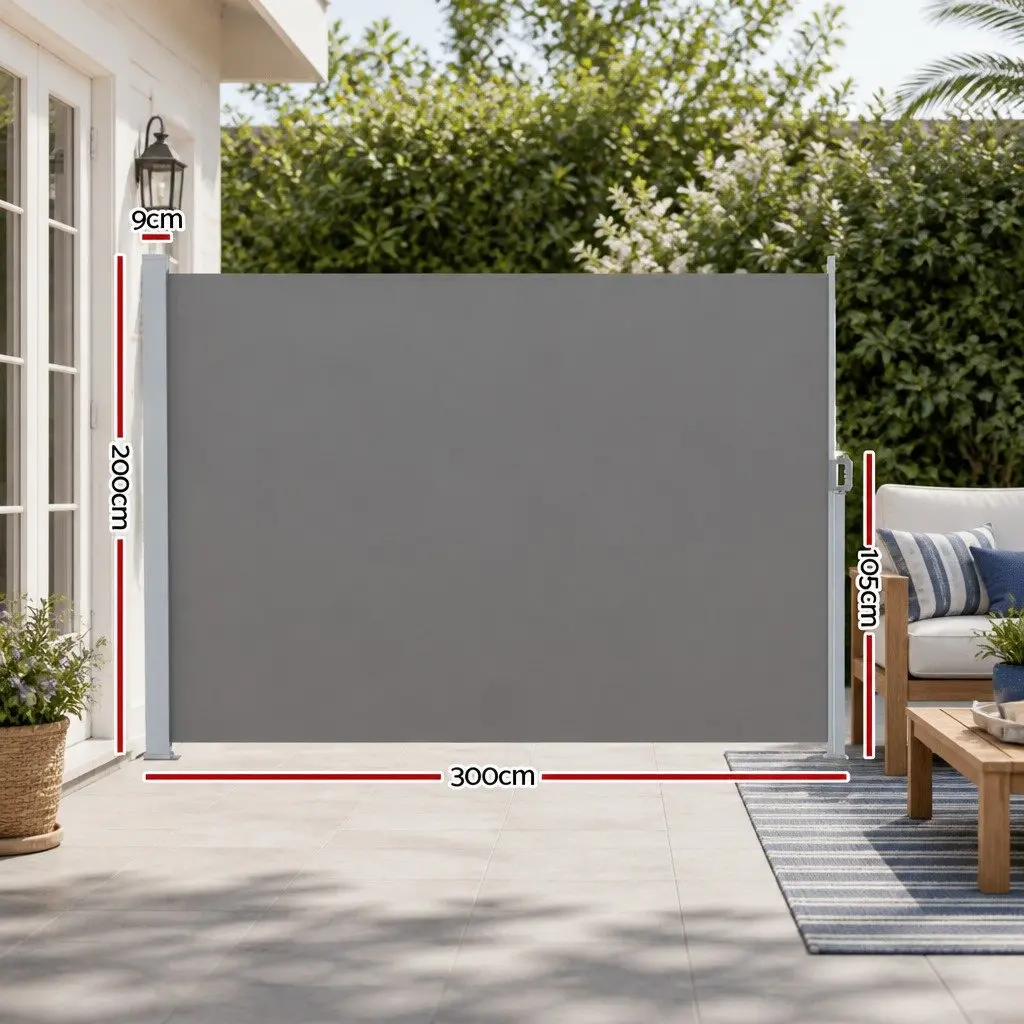 Retractable Awning Outdoor Privacy Screen Grey 2M x 3M for Patios