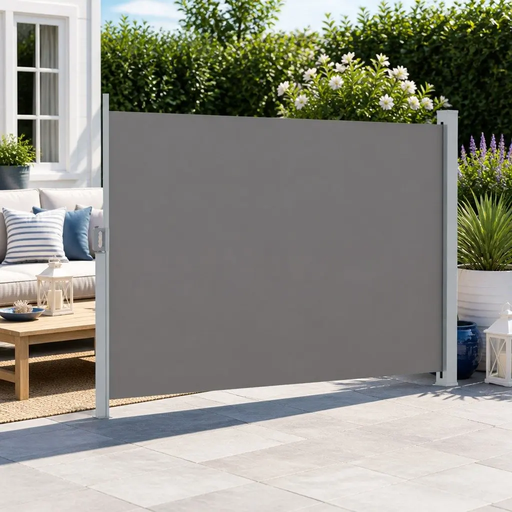 Retractable Awning Outdoor Privacy Screen Grey 2M x 3M for Patios