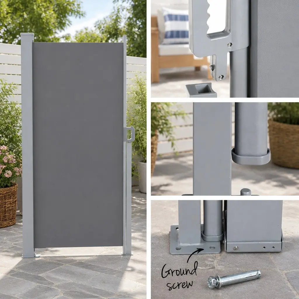 Retractable Awning Outdoor Privacy Screen Grey 2M x 3M for Patios