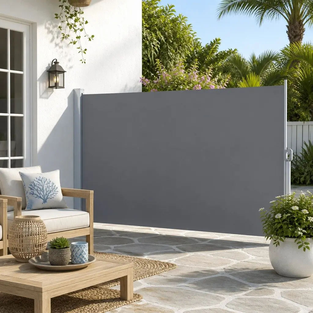 Retractable Awning Outdoor Privacy Screen Grey 2M x 3M for Patios