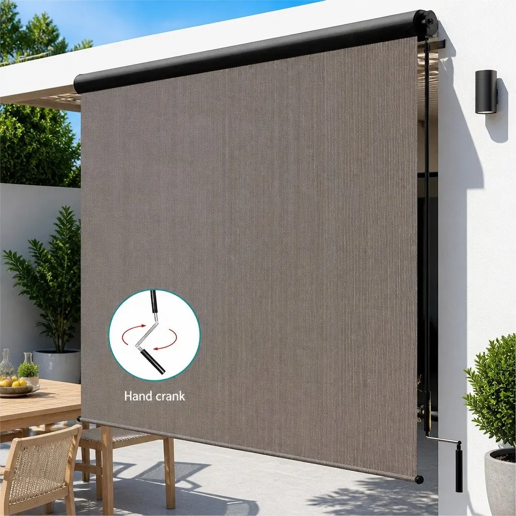 Outdoor Retractable Awning Roll Down Blind 3M x 2.5M Hand Crank Patio Shade