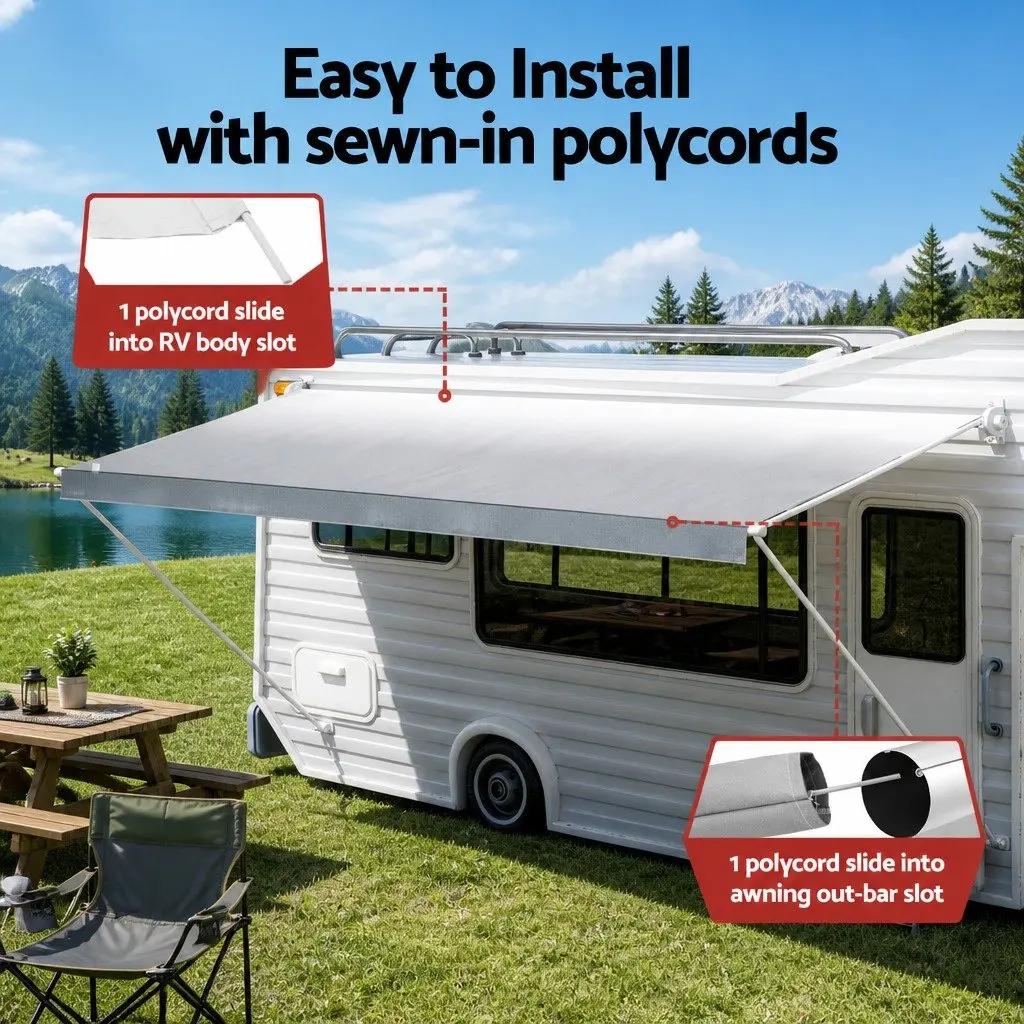 Caravan RV Awning Fabric Privacy Screen 18ft Roll Out Sun Shade Grey 5.2M