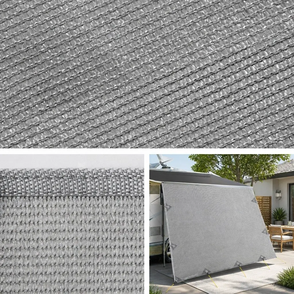 Caravan Privacy Screen Roll Out Awning End Wall Side Sun Shade 3.7 x 1.95M Grey