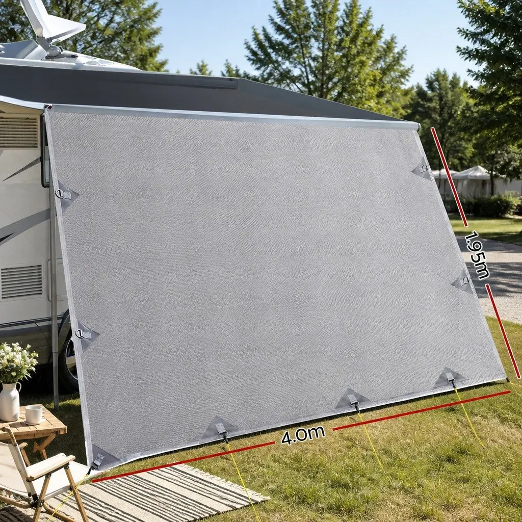 Caravan Privacy Screen Awning Outdoor 4M x 1.95M Grey
