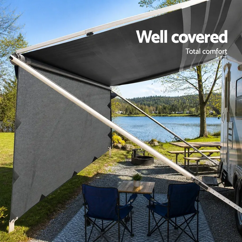 Caravan Privacy Screen Roll Out Awning 4.6x1.95M End Wall Side Sun Shade Grey