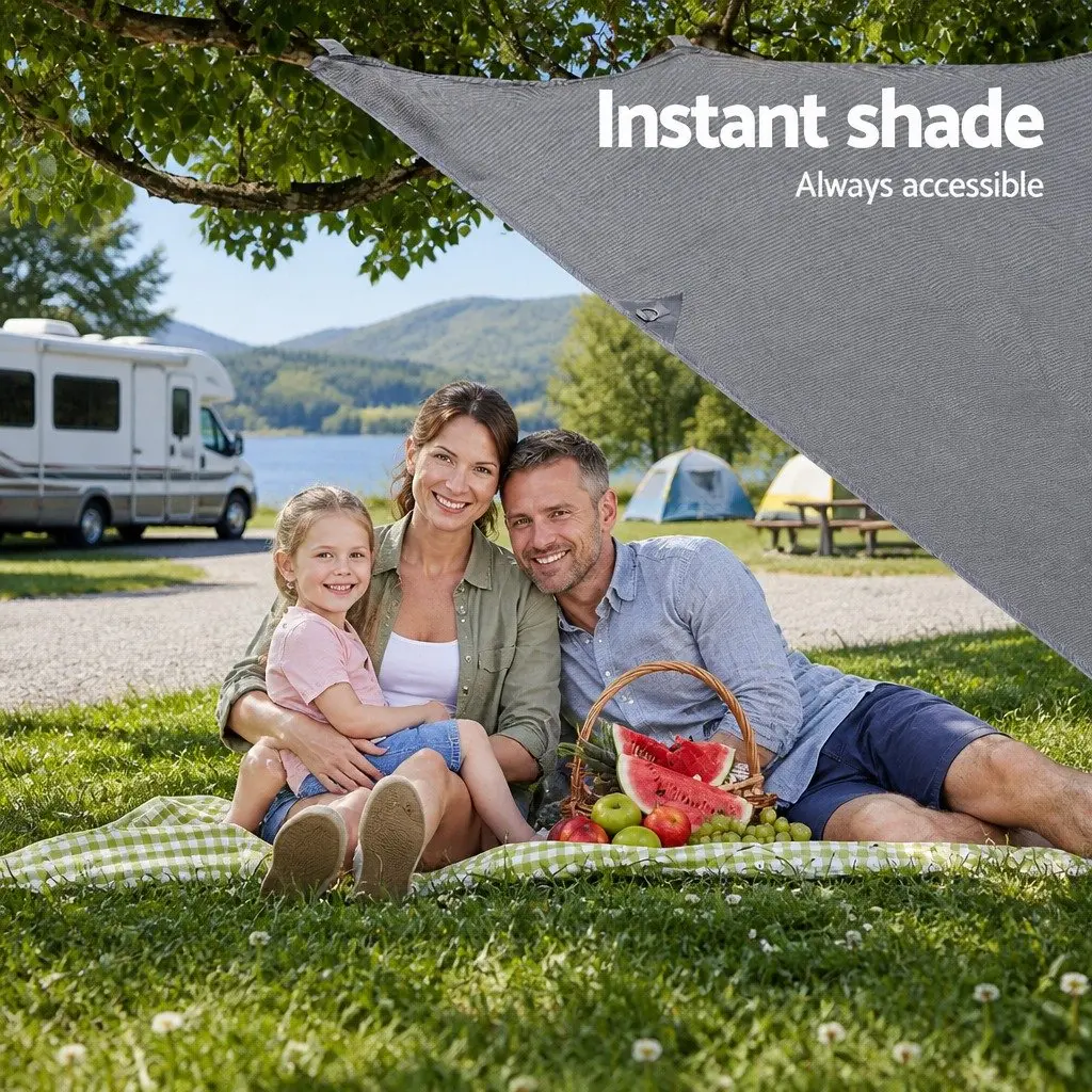 Caravan Privacy Screen Roll Out Awning 4.6x1.95M End Wall Side Sun Shade Grey
