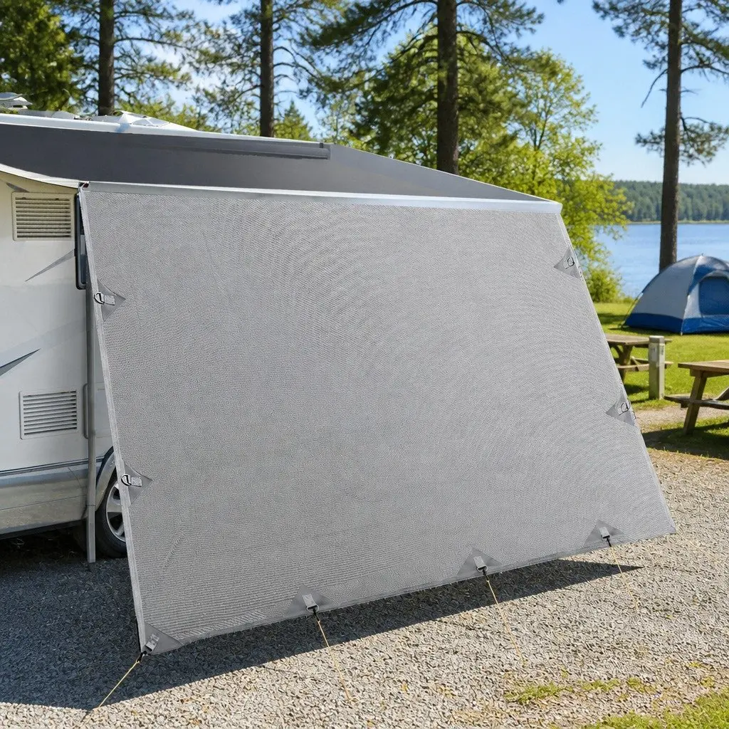 Caravan Privacy Screen Roll Out Awning 4.6x1.95M End Wall Side Sun Shade Grey