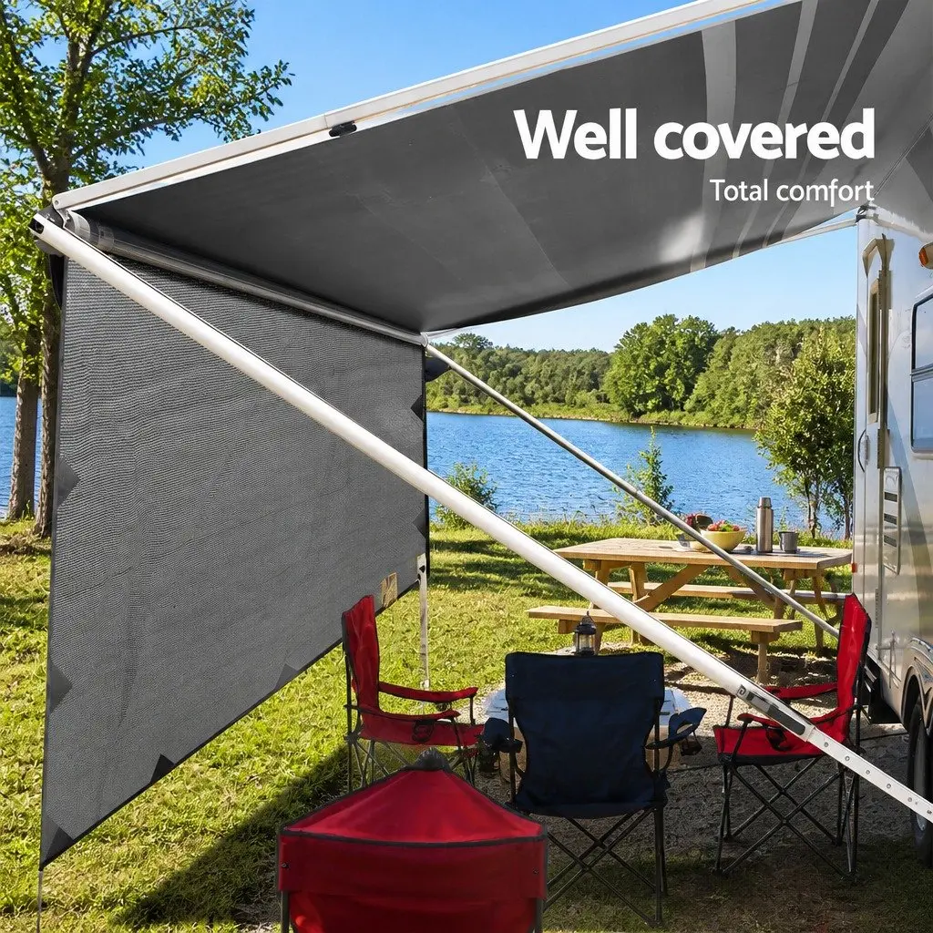 Caravan Privacy Screen Roll Out Awning 5.2x1.95M End Wall Side Sun Shade Grey