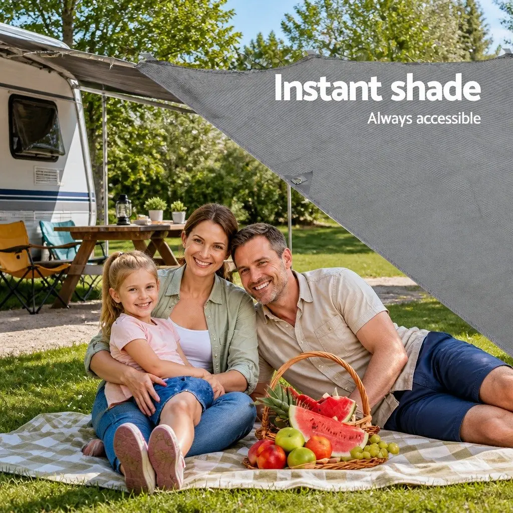 Caravan Privacy Screen Roll Out Awning 5.2x1.95M End Wall Side Sun Shade Grey