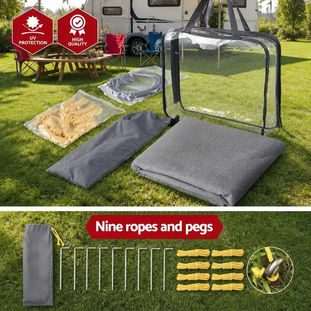 Caravan Privacy Screen Roll Out Awning 5.2x1.95M End Wall Side Sun Shade Grey