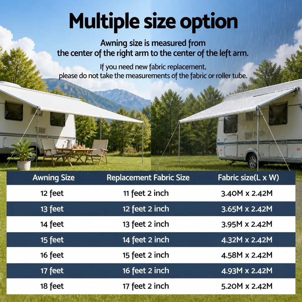 Caravan Awning Replacement Fabric Outdoor 12ft x 8ft Grey