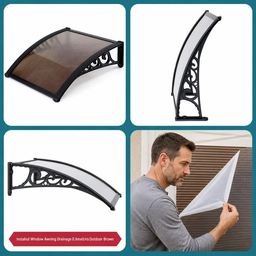 Awning Canopy Outdoor Patio Shade for Window Door 0.6m x 0.6m UV Rain Protection