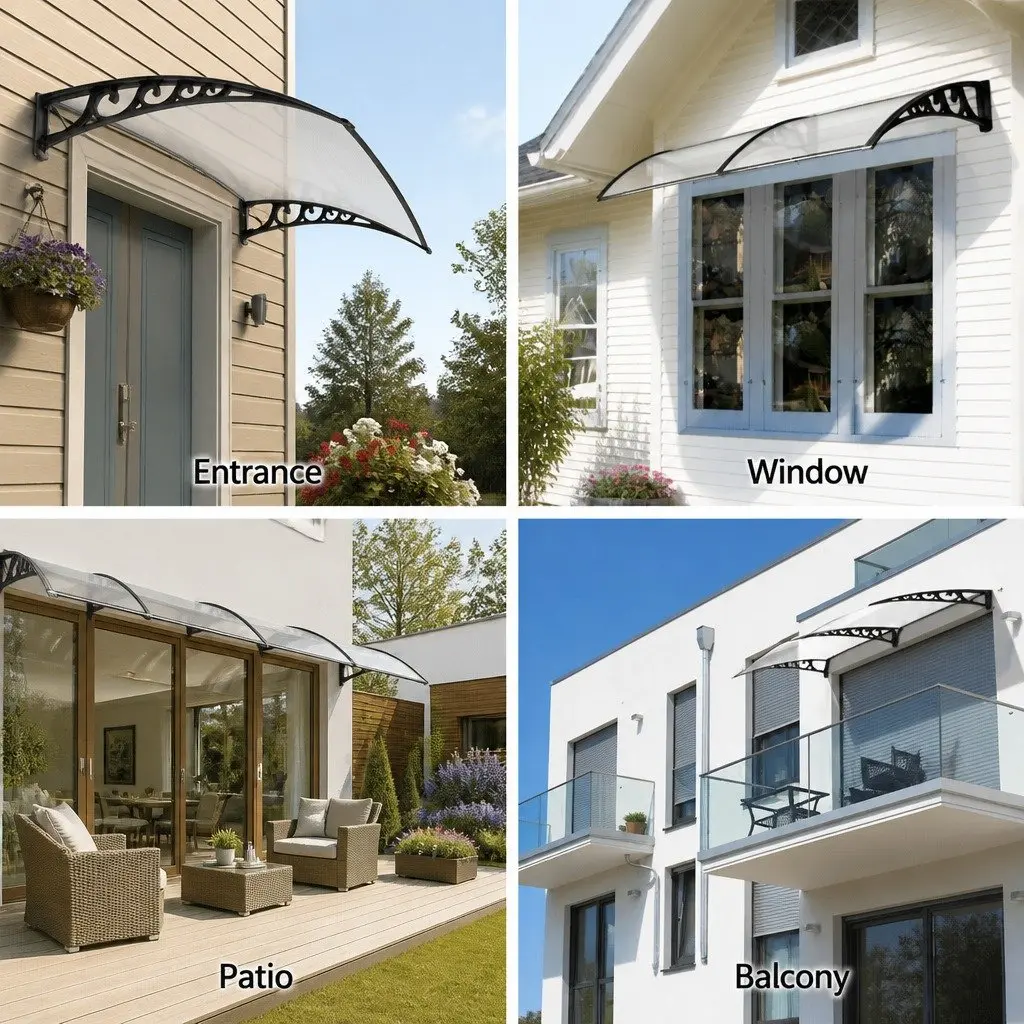 Awning for Window and Door 1m x 1m Transparent Panel UV Rain Resistant
