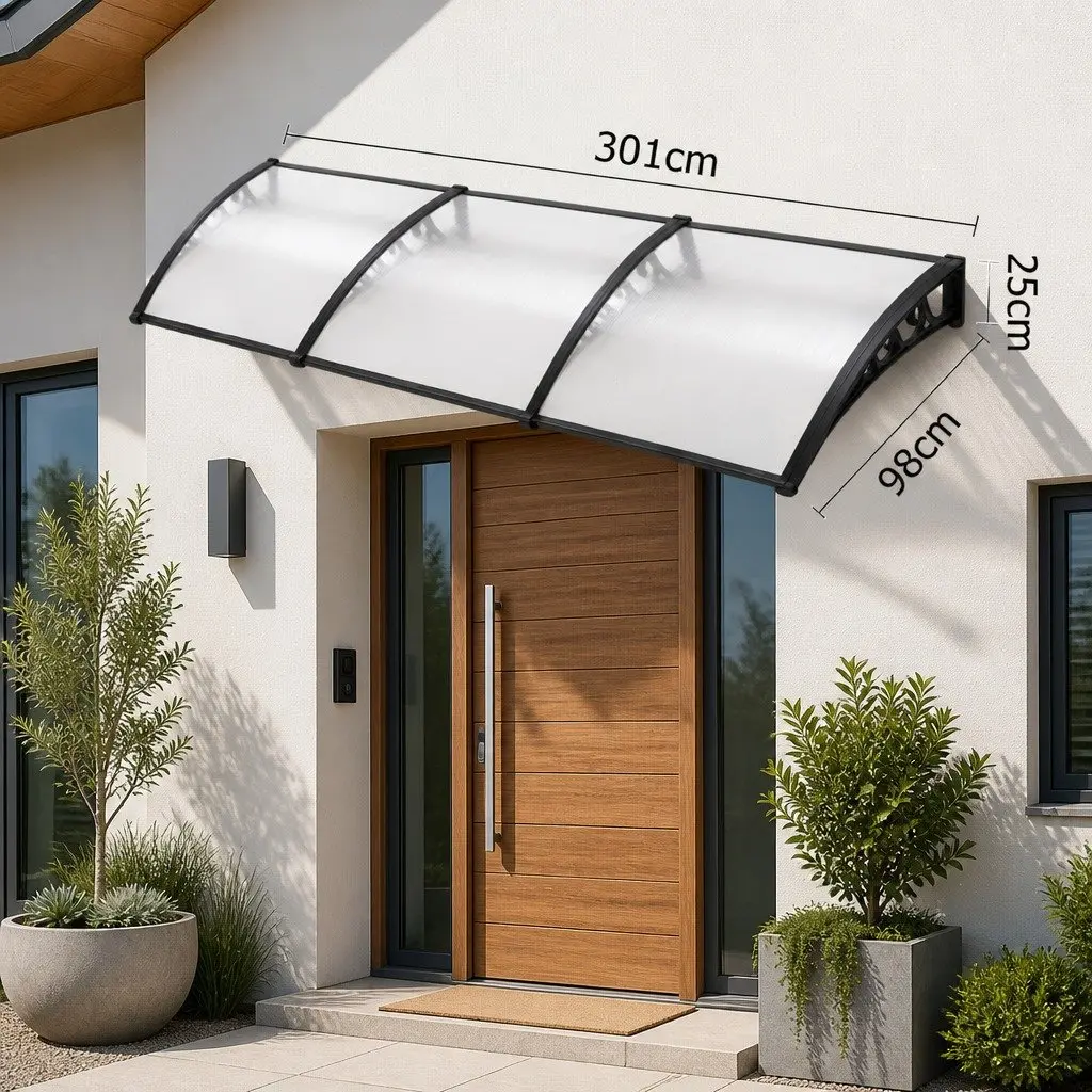 Awning for Window Door Balcony 1m x 3m Transparent PC Panel Canopy