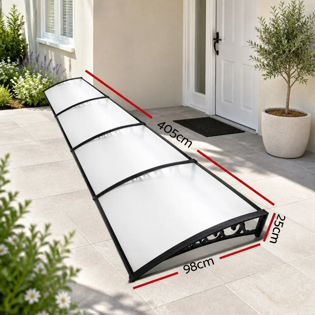 Awning for Door and Window 1m x 4m Transparent PC Panel Hollow Outdoor Sun Rain