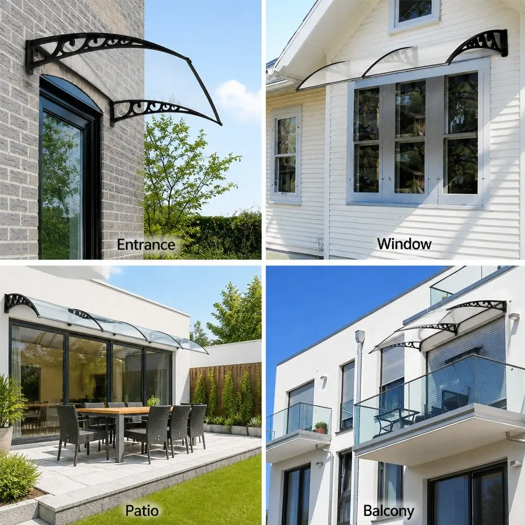 Awning for Door and Window 1m x 4m Transparent PC Panel Hollow Outdoor Sun Rain