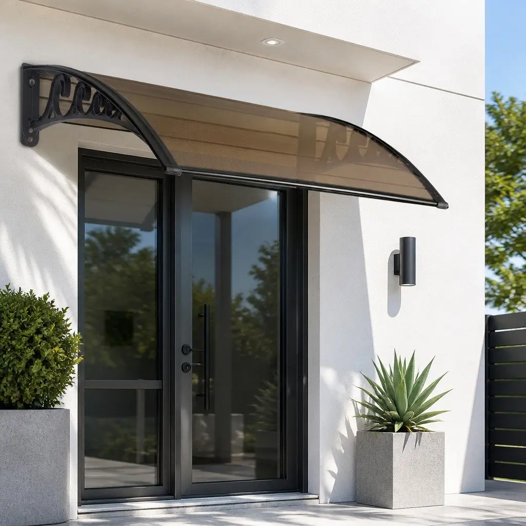 Window Door Awning 1m x 1.2m Outdoor Shade Canopy PC Panel Modern Design