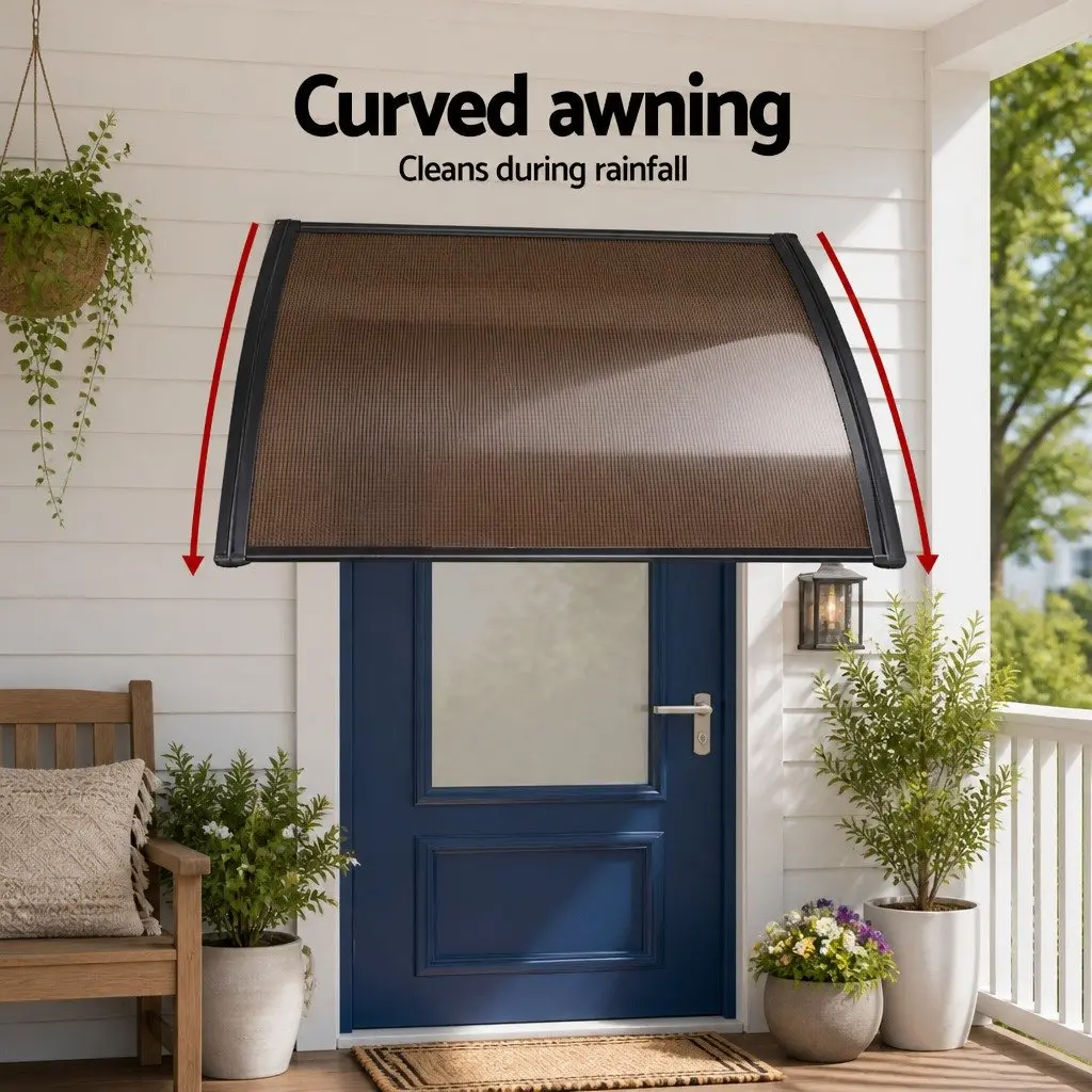 Window Door Awning for Sun and Rain Protection 1m x 1m Brown Polycarbonate Panel Aluminium Bracket