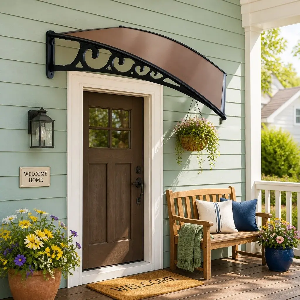 Awning Canopy for Window Door 1m x 2m Outdoor Shade Cover Brown