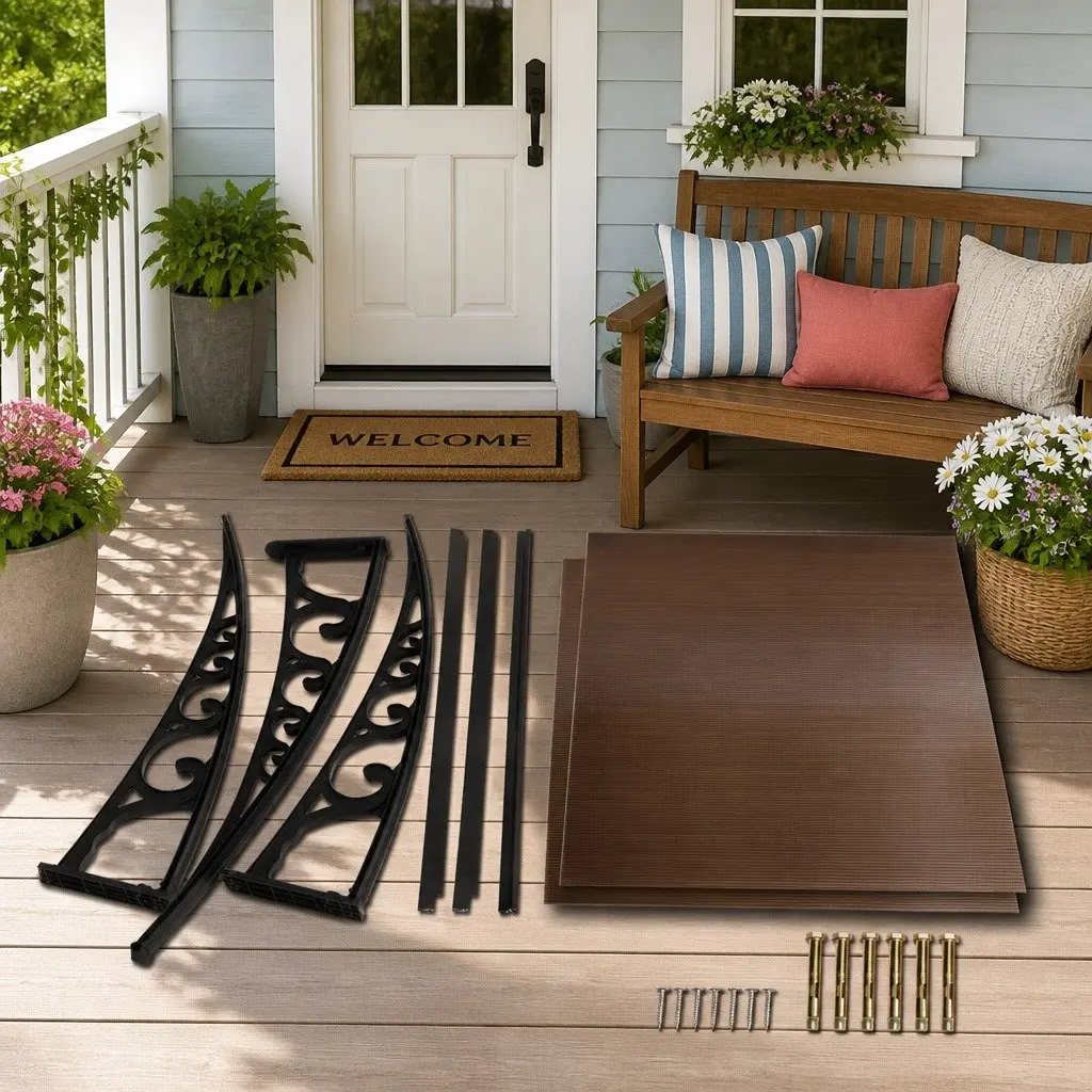 Awning Canopy for Window Door 1m x 2m Outdoor Shade Cover Brown